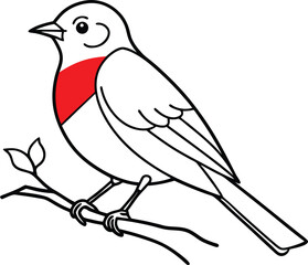Delightful robin on a branch with a red chest coloring page for kids to bring to life with their favorite colors
