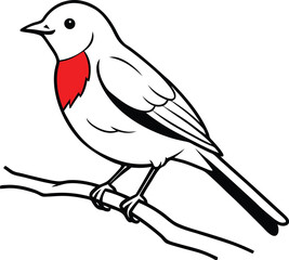 Color a cheerful robin with a red chest perched on a tree branch in this engaging kids’ line art illustration
