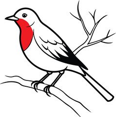 Fun robin on a tree branch with a bright red chest coloring page ideal for children’s art books
