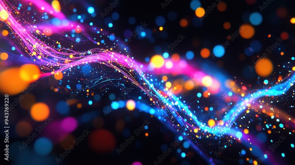 Poster abstract colorful lights with bokeh and sparkles - digital art background