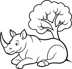 Fun rhino coloring page with a standout horn line art for kids to explore their artistic side





