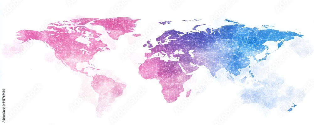 Poster the world's map is populated with red, blue, and purple dots connected by lines that form arrows poi