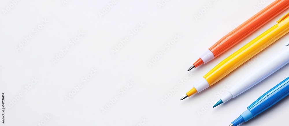 Poster Multi colored felt tip pens on a white background. with copy space image. Place for adding text or design