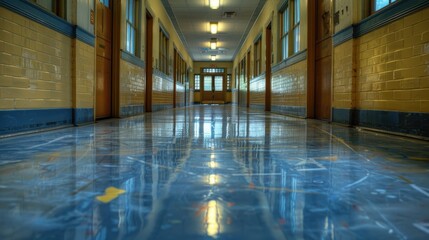 Fototapeta premium Vibrant High School Hallway Filled with Students and Lockers
