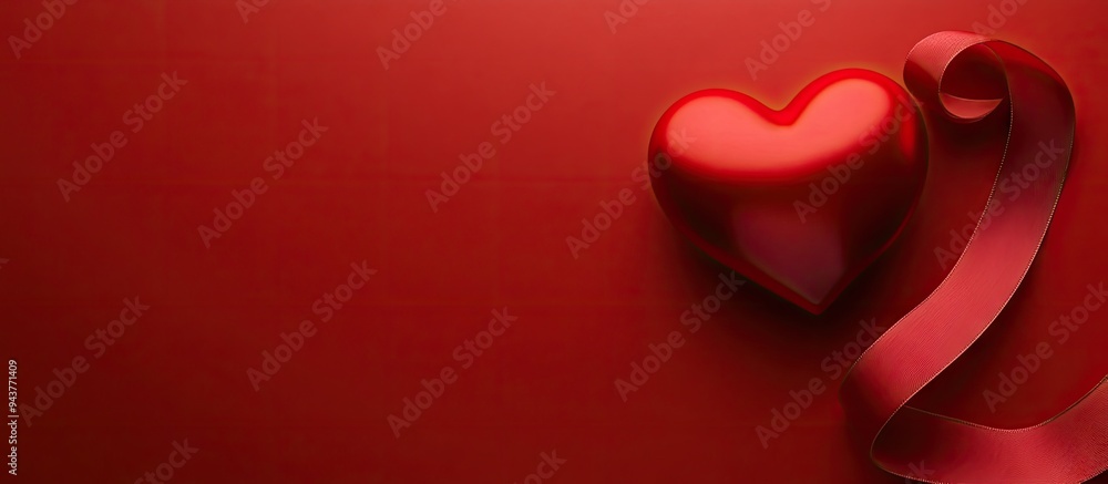 Fototapete red backdrop red heart and ribbon. with copy space image. place for adding text or design