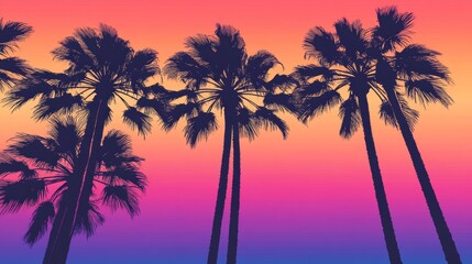 Palm trees silhouetted against a sunset in Los Angeles Stock Photo The purple and pink hues of the sunset create a tranquil oasis across the sky