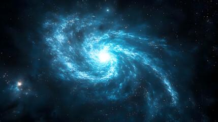 Obraz premium A swirling blue nebula with a bright center and scattered stars.