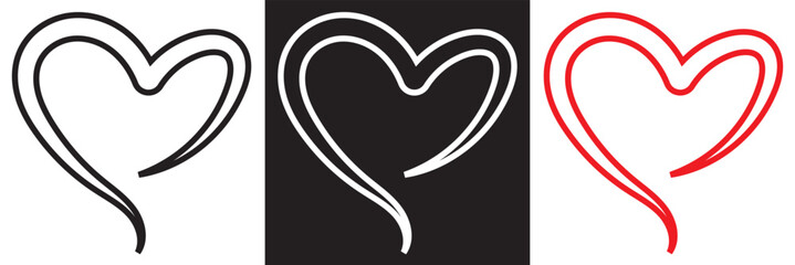 Calligraphic love heart sign. Vector Romantic  symbol join, passion and wedding. Calligraphy Design flat element of valentine day. isolated on white and black background. Vector illustration. EPS 10