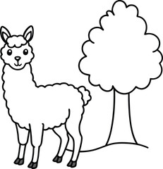 Cheerful llama standing with a gentle smile great for kids' coloring book pages

