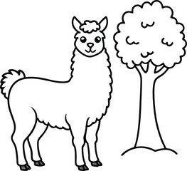Cute llama with a slight smile perfect for kids' coloring books fun line art for young artists
