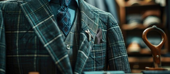 Asian fashion designer or tailor using scissors to cut fabric for a clothing pattern The designer tailor or sewer is in the workshop creating a new clothing collection. with copy space image