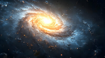 Obraz premium A swirling galaxy with a bright core and scattered stars in the darkness of space.
