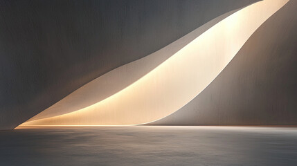 minimalist modern architecture designed with streamlines and curves, decorated with warm lighting, spacious floor, scene for car presentation