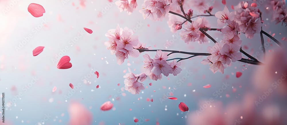 Poster kawazu cherry blossoms are starting to bloom. with copy space image. place for adding text or design