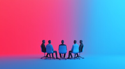 Brainstorm circle, team sitting in a circle sharing ideas, 3D illustration