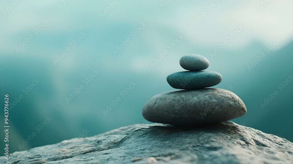 Poster balanced stone a minimalist zen like composition featuring a single stone balanced atop another crea