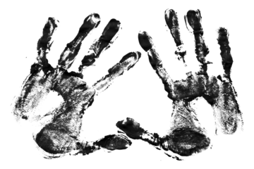 Black hand print isolated on transparent background.
