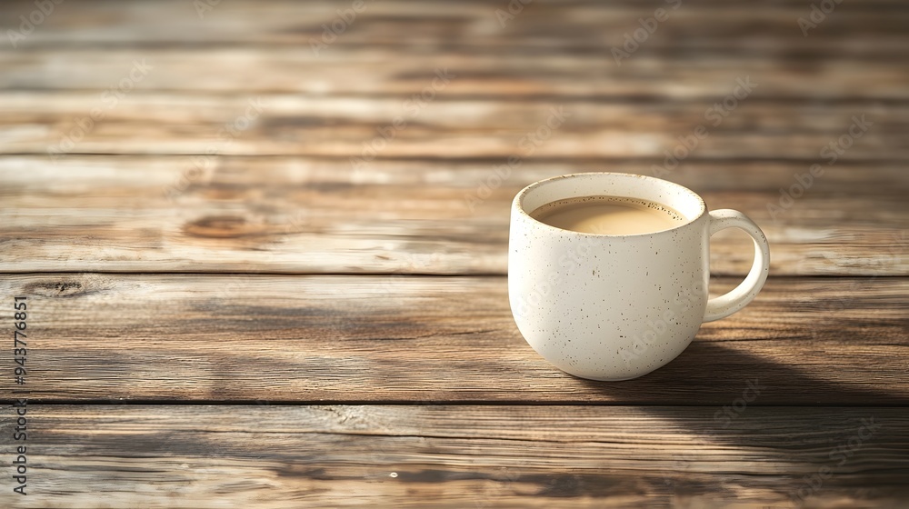 Poster closeup shot of a single coffee cup placed on a simple natural wooden table top the cup is empty cre