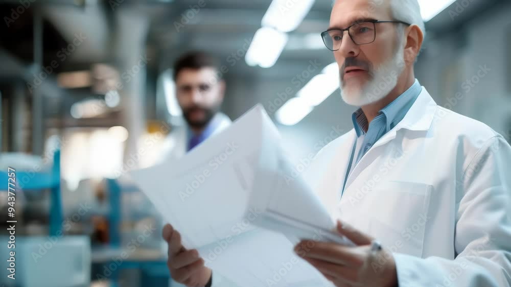 Aufkleber senior engineer reviewing technical documents in a modern industrial facility. experienced professio