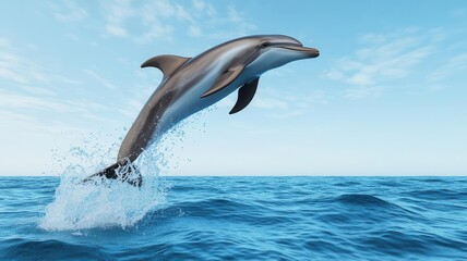 Dolphin jumping out of the ocean, splashing waves, 3D illustration