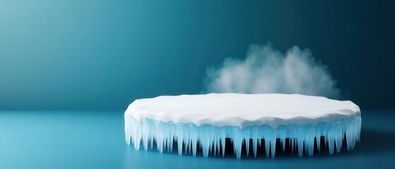 Ice shield with frozen edges, cold mist emanating, 3D illustration