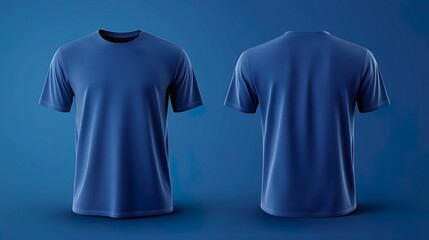 Maqueta de camiseta color azul de hombre. Vista frontal y posterior. 