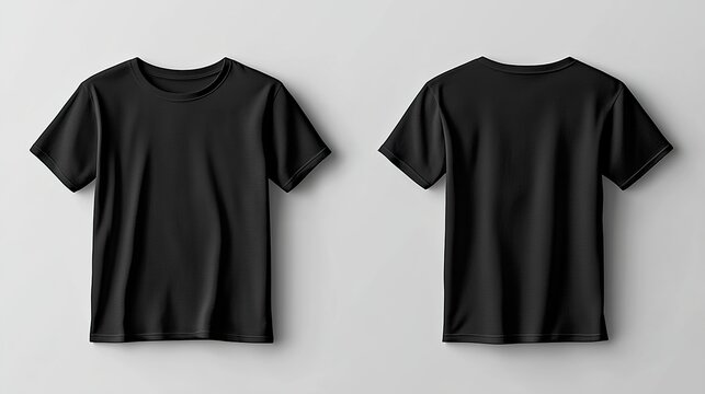 Maqueta de camiseta color negro de hombre. Vista frontal y posterior. 