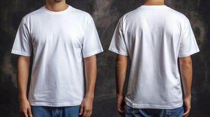 Maqueta de hombre con camiseta blanca. Vista frontal y posterior. 