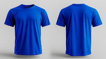 Maqueta de camiseta color azul de hombre. Vista frontal y posterior. 