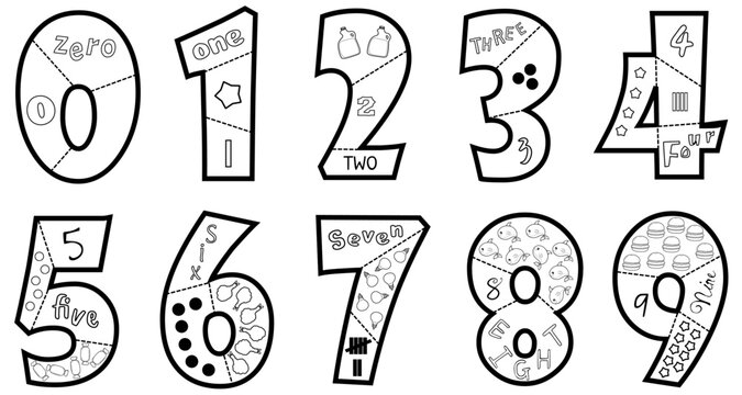 Numbers decorating worksheets number jigsaw puzzle Learning for kindergarten and preschool children
