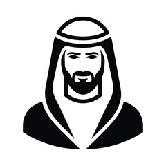 Silhouette of an Arabian Man face, Traditional Attire and Striking Features in Illustration