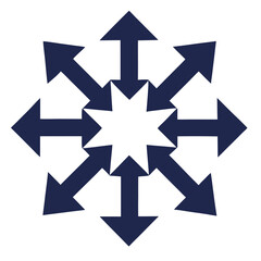 A stylized star shape with eight arrows pointing outward in all directions, symbolizing expansion or chaos