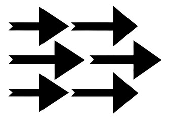A cluster of six bold black arrows pointing right, arranged in different orientations and sizes to suggest movement or direction