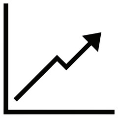 A black upward trending line graph with an arrow, symbolizing growth and increasing values