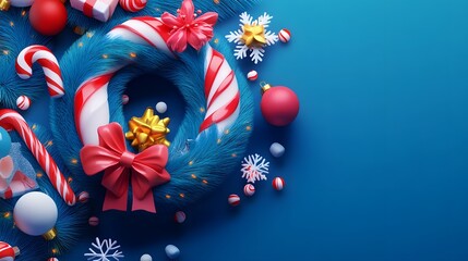 Christmas isometric 3D rendering featuring flowing design elements like wreaths and candy canes