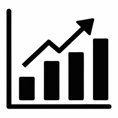 Black bar graph with an upward-trending line and arrow, symbolizing growth and positive trends in data or performance