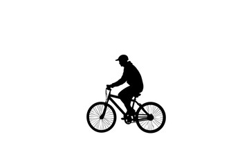 Fototapeta premium Minimalist Black Silhouette of Person Riding Bicycle on White Background
