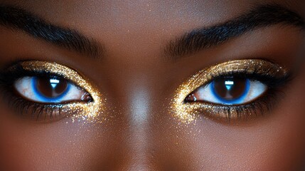 Naklejka premium Captivating Eyes with Gold Shimmer: Beauty in Bold Expression