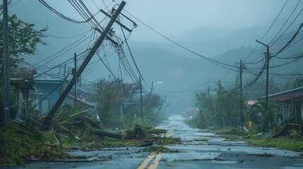 Power lines downed after a severe storm in a rural neighborhood