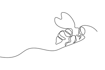 Bee one line art and continuous single line isolated outline vector icon