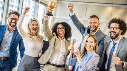 Fototapeta premium colleagues celebrating at office for wining top place