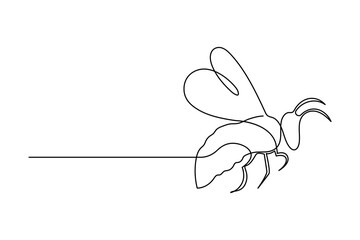 Bee one line art and continuous single line isolated outline vector icon
