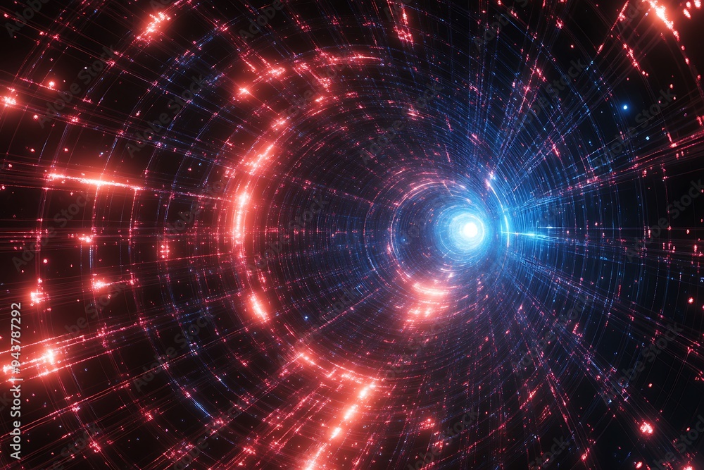 Aufkleber cosmic web of intersecting laser grids in deep space with glowing particles