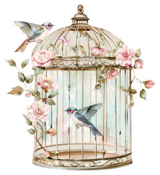 recommend clip art: PNG Vintage floral birdcage illustration
