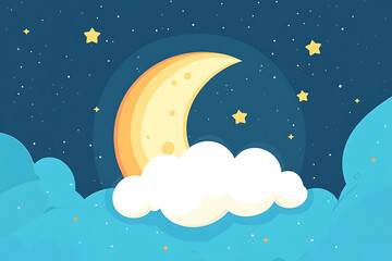 Fototapeta premium A simple and clean icon of the moon and a cloud in flat art style
