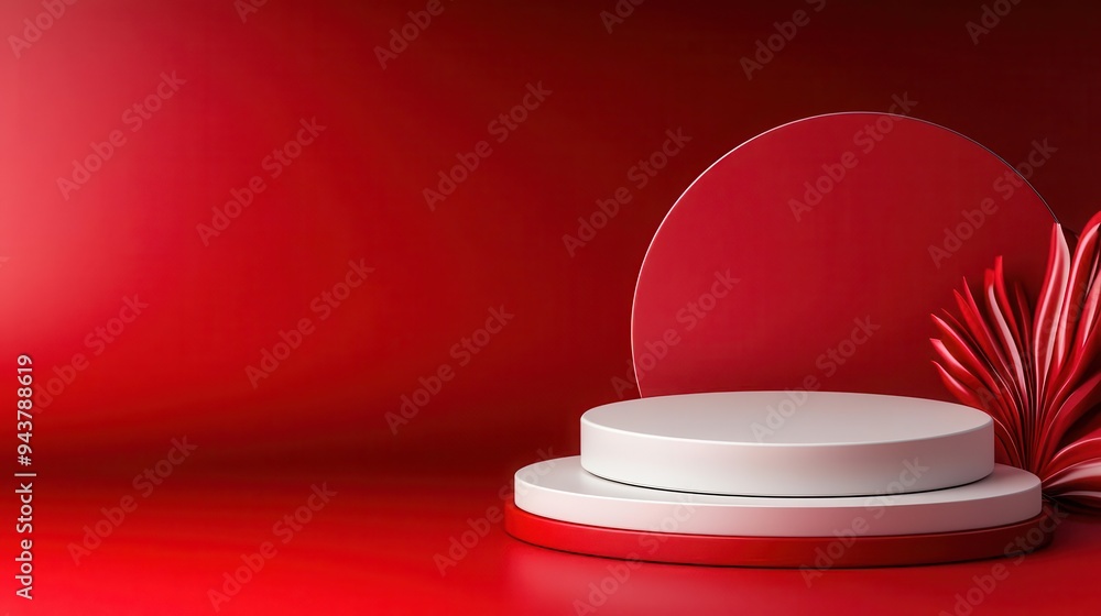 Poster white podium with red background for product display