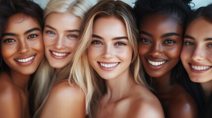 Fototapeta premium Diverse african american, caucasian and hispanic model looking women portrait in the office smiling at camera with toothy smile as diversity and inclusivity concept