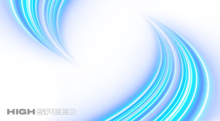 High speed light. Blue curved lines. Futuristic wavy lines. Science technology and innovation background.