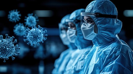 A  healthcare workers implementing control measures to prevent the spread of Monkeypox, with protective gear and vaccines