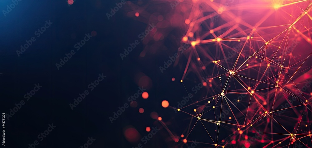 Poster a vibrant abstract background featuring web-like structures and glowing dots, ideal for modern techn